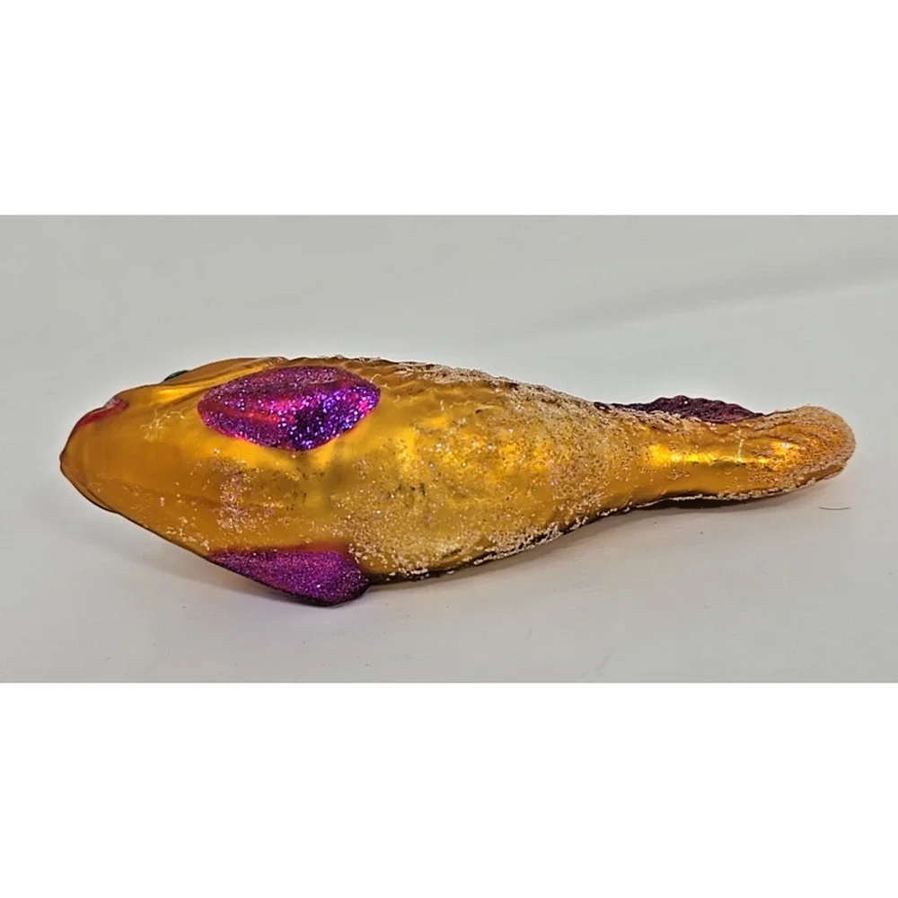 1997‎ Christopher Radko Goldie Fish Gold Purple Glass Christmas Ornament U33AQ